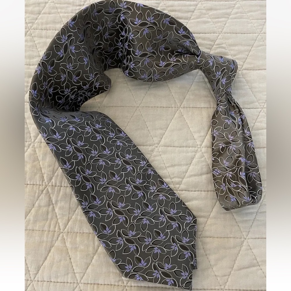 Ermenegildo Zegna Textured Floral Print Silk Power‎ Tie in Taupe & Lavender $260